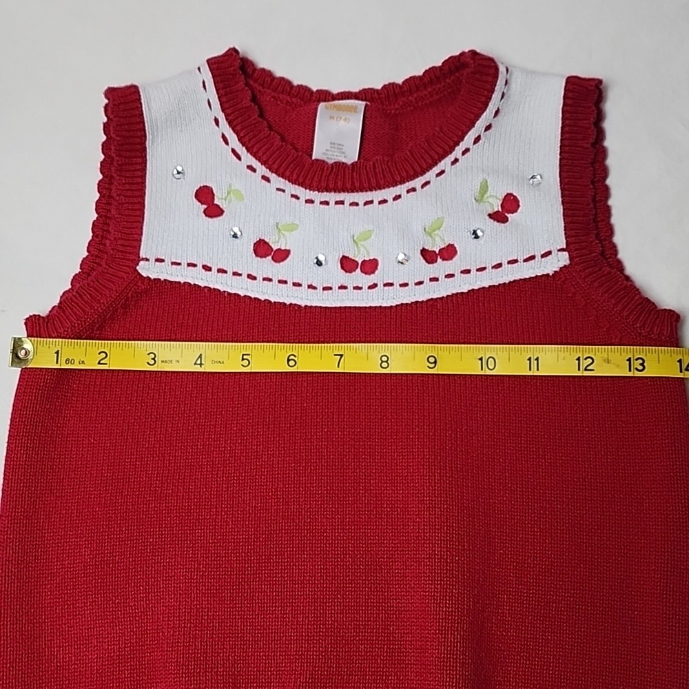 Gymboree Red Cherry Embroidered Sweater Vest Rhinestones Girls 7–8 Cute Retro - Picture 7 of 8